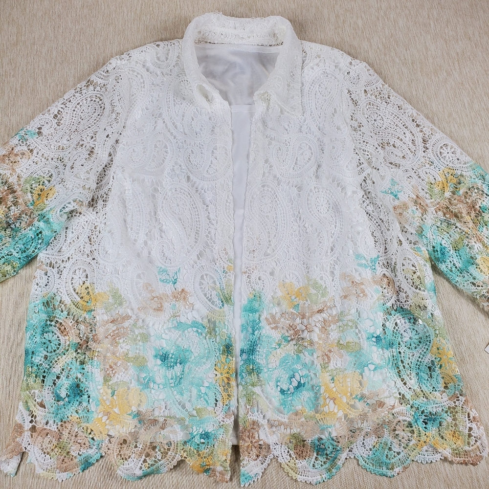 Alfred Dunner Kensington Women's Garden Border Floral Lace Layered Top Pullover